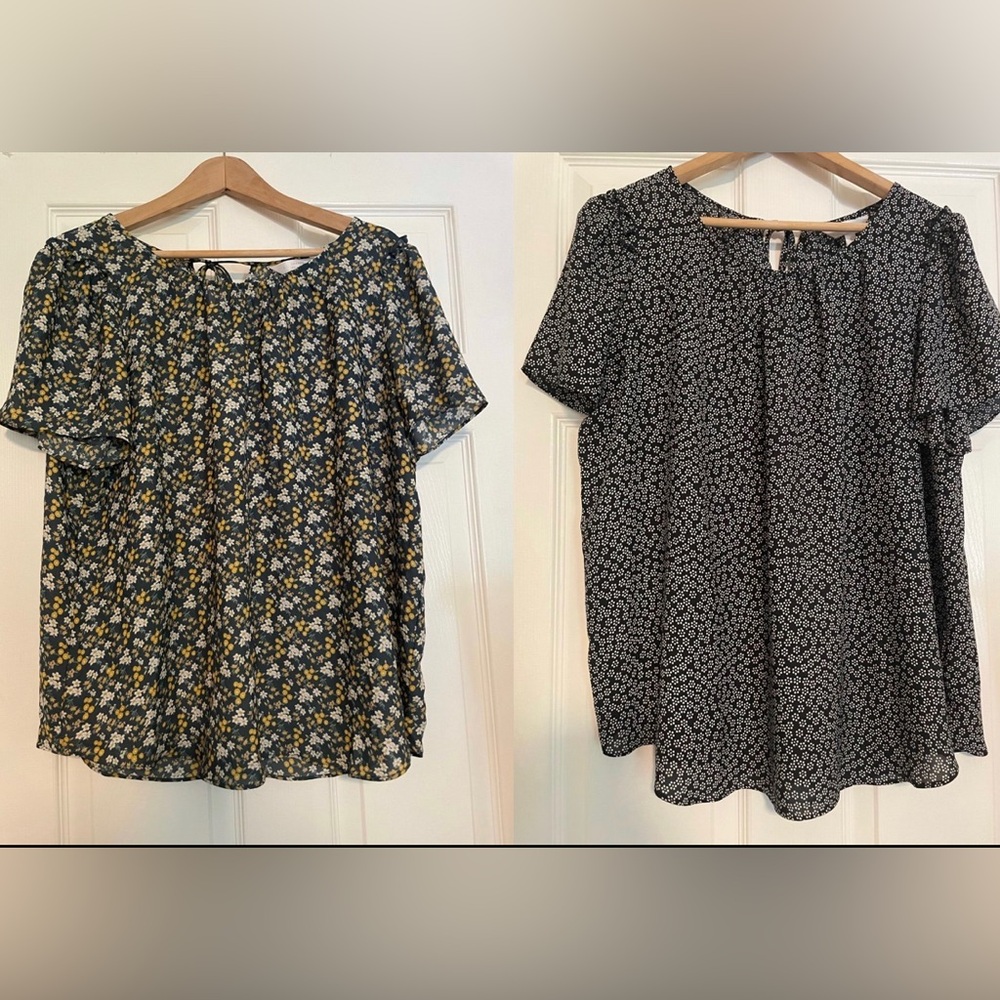 2 LC Lauren Conrad Ditsy Floral Print Short Sleeve Blouses Size L
